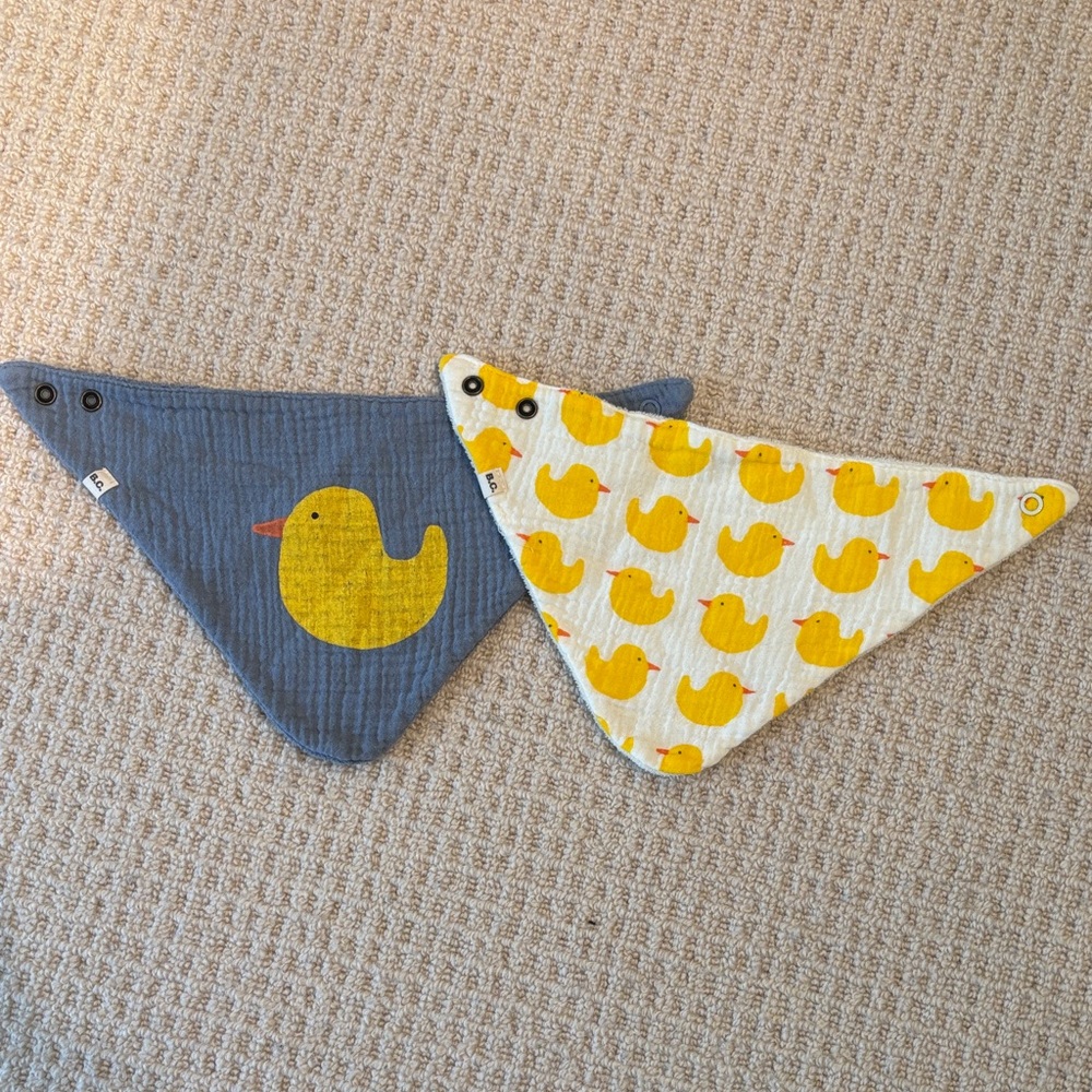 Bobo Choses Duck Print Bandana Bibs in Yellow and Blue